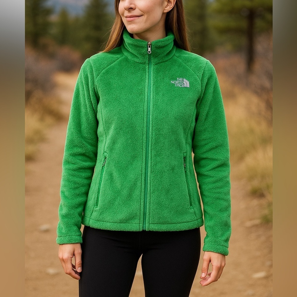 The North Face Osito Jacket Womens XS Green Fuzzy Fleece Full Zip